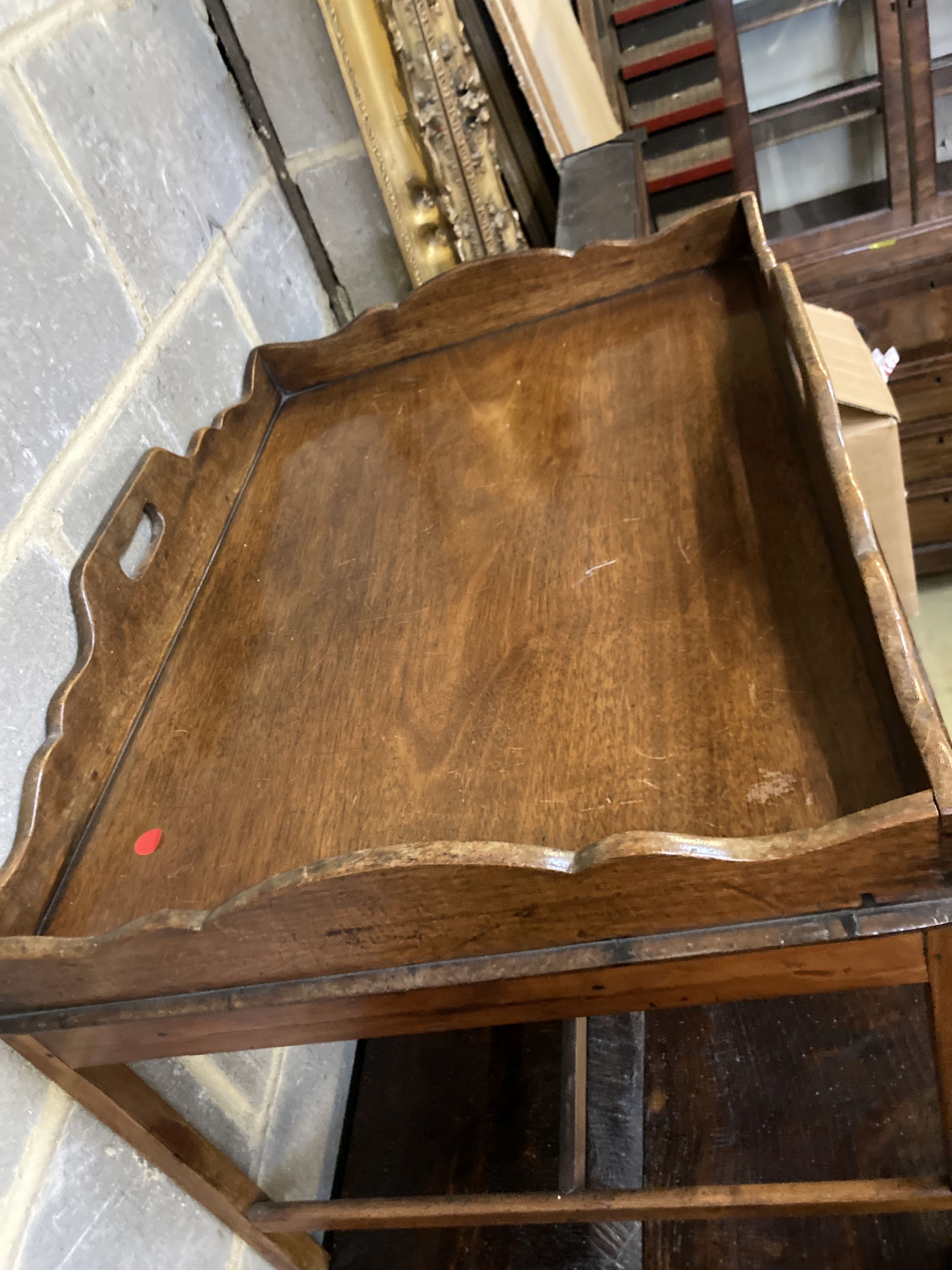 A George III style mahogany tray top table, width 71cm, depth 50cm, height 51cm